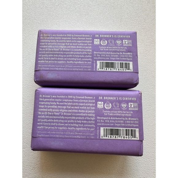 2X DR BRONNER'S All One Hemp LAVENDER Pure Castile Bar Soap 5 oz - Picture 3 of 5